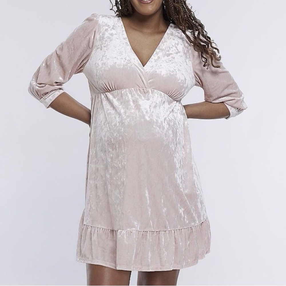 NWT - Ruffle Hem Babydoll Velvet Maternity Dress.